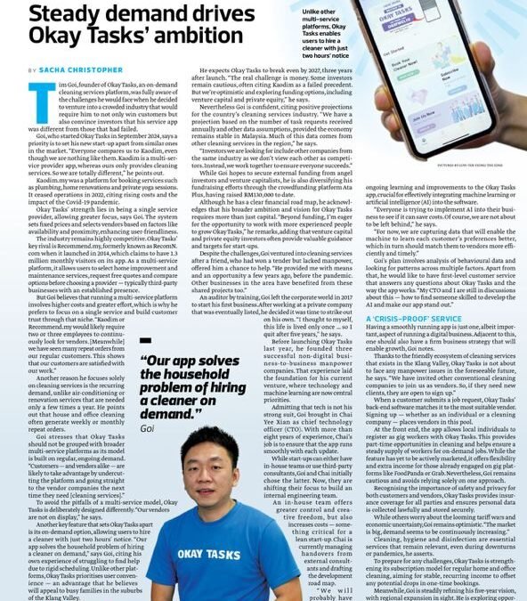 Okay Tasks Featured in The Edge Malaysia – Founder Tim Goi Shares Vision to Revolutionize On-Demand Cleaning